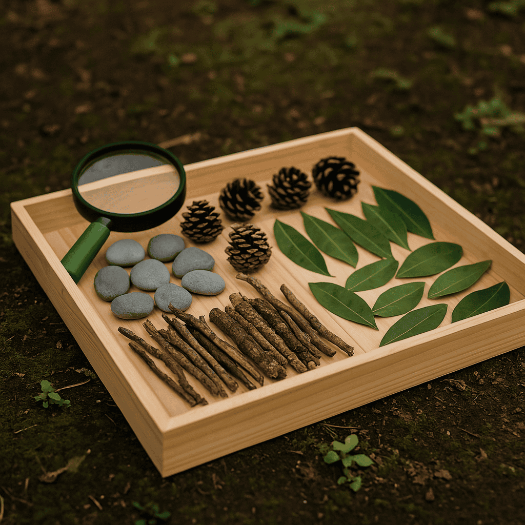 Zabawy sensoryczne z przyrodą – przybory w pudełku