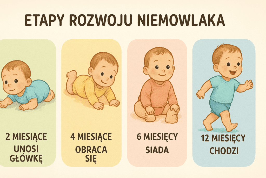 Etapy rozwoju niemowlaka – ilustracja kamieni milowych w pierwszym roku życia