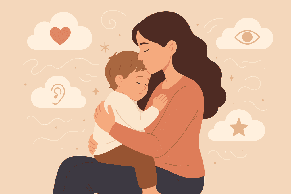 Mama przytulająca niemowlę podczas karmienia – czułość i bezpieczeństwo w czasie skoku rozwojowego