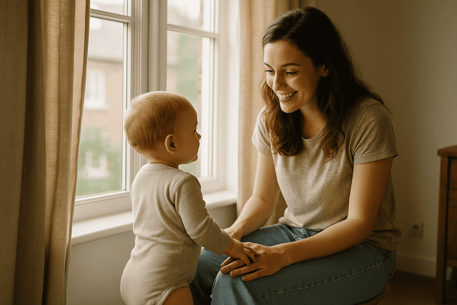 Etapy rozwoju dziecka – mama wspiera pierwsze próby samodzielnego stania