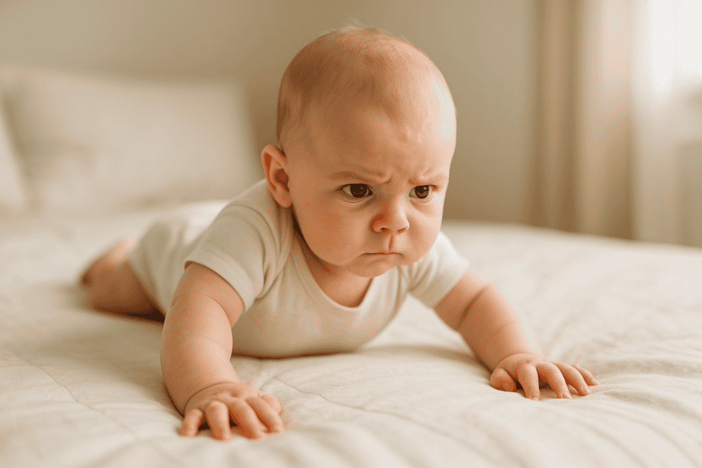 Rozwój fizyczny dziecka – niemowlę ćwiczy podnoszenie głowy i ramion