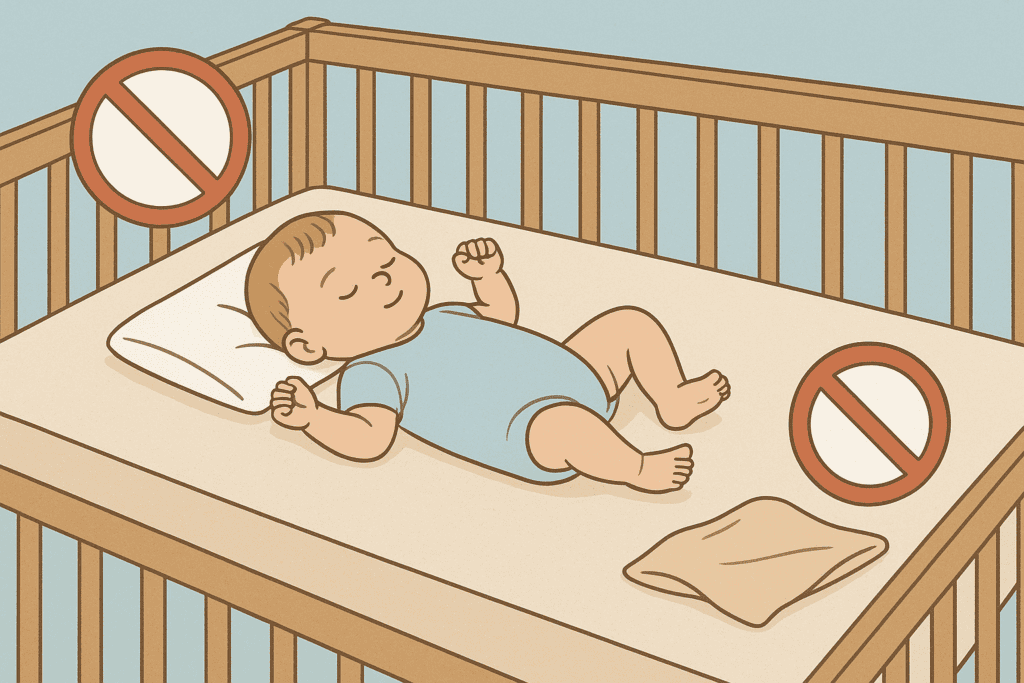 Bezpieczna przestrzeń snu niemowlaka – schemat rekomendowanego ułożenia