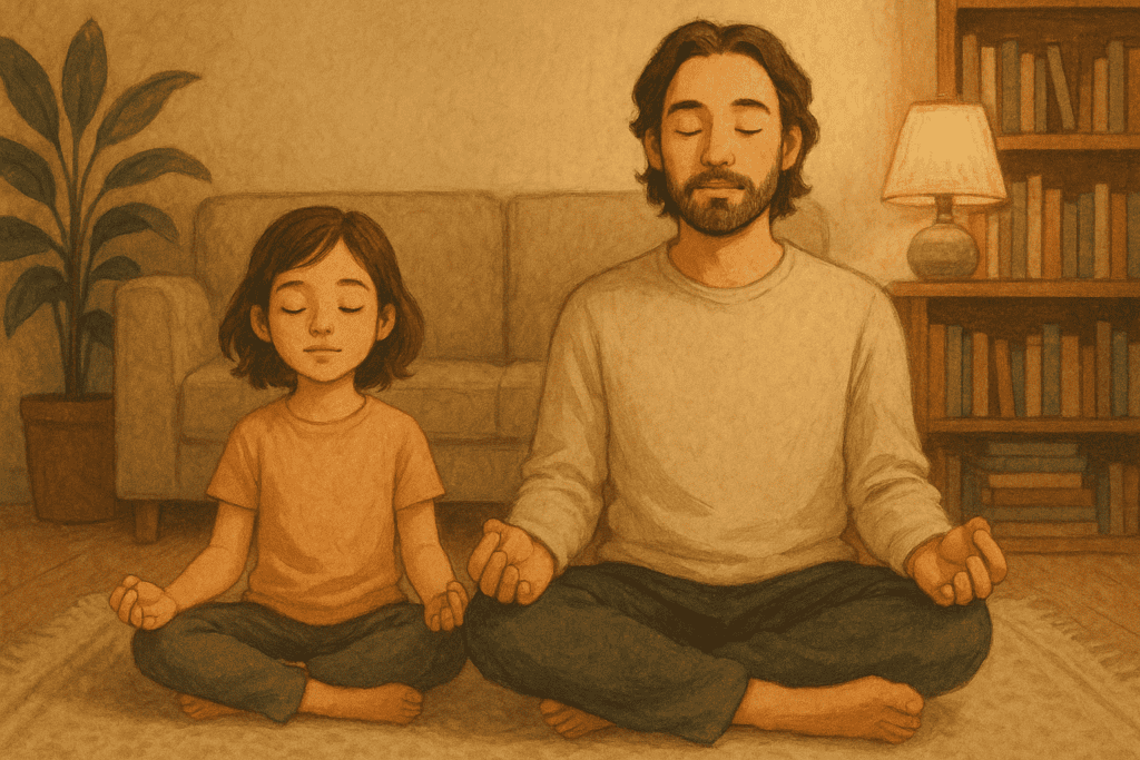 Rodzic i dziecko wspólnie ćwiczą uważność – technika wspierająca zdrowie psychiczne dzieci