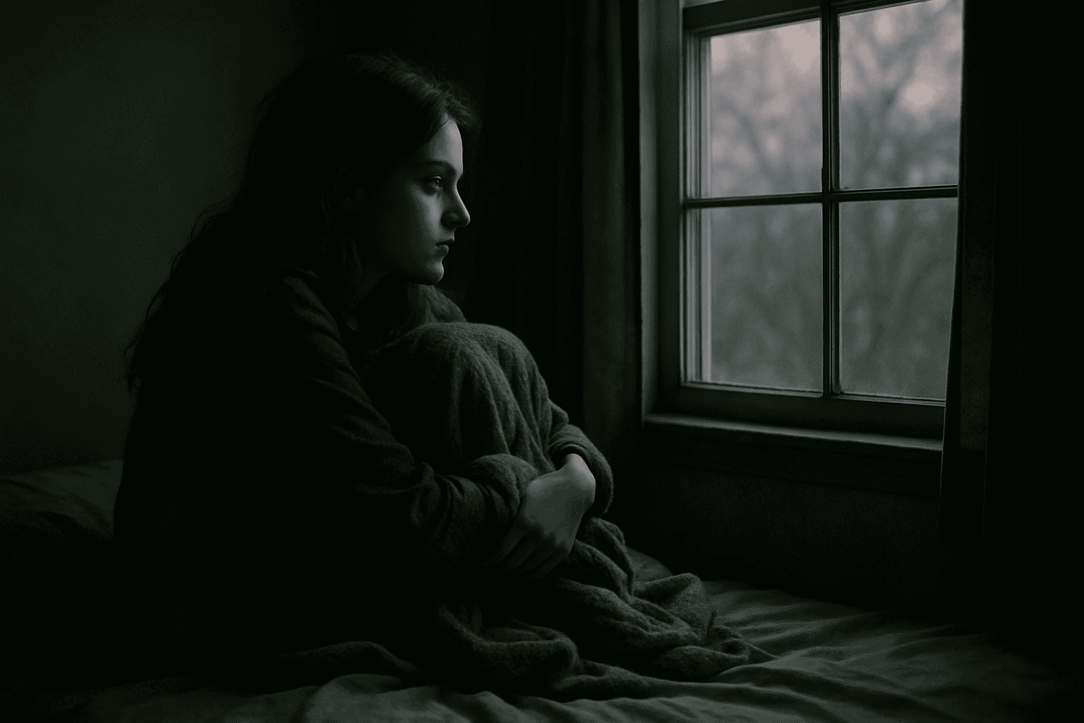 Nastolatka zamyślona w swoim pokoju – ilustracja emocjonalnego wycofania w depresji