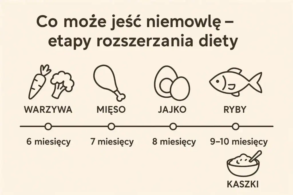 Infografika: etapy rozszerzania diety niemowlęcia według wieku
