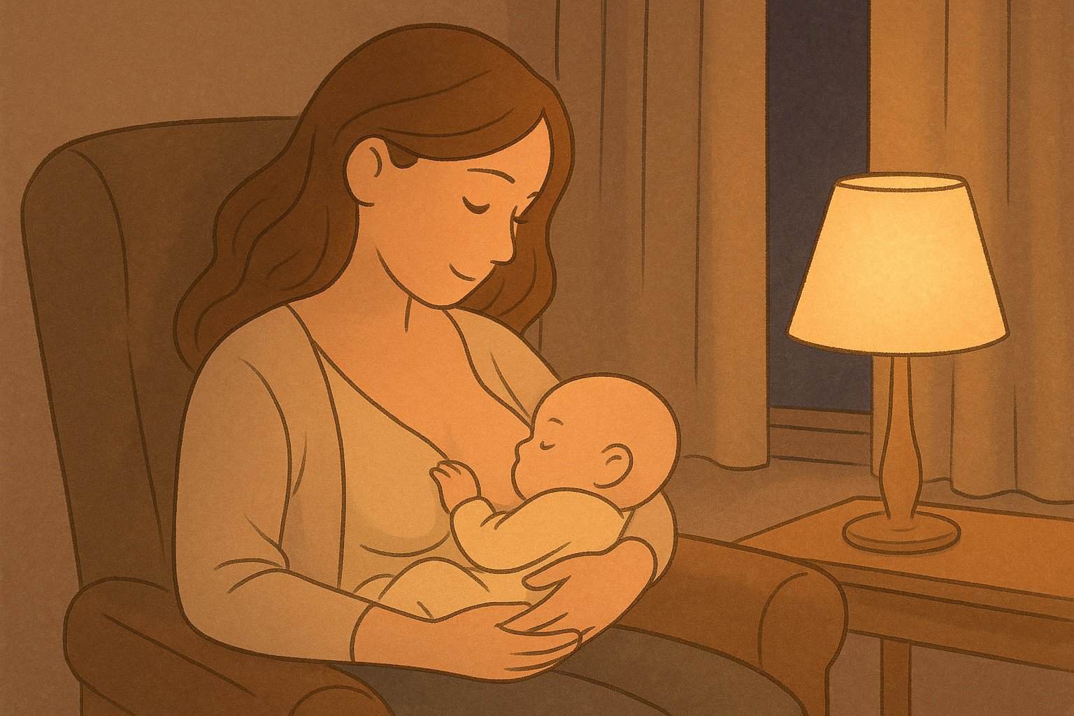 Mama karmi piersią niemowlę w spokojnej domowej atmosferze.