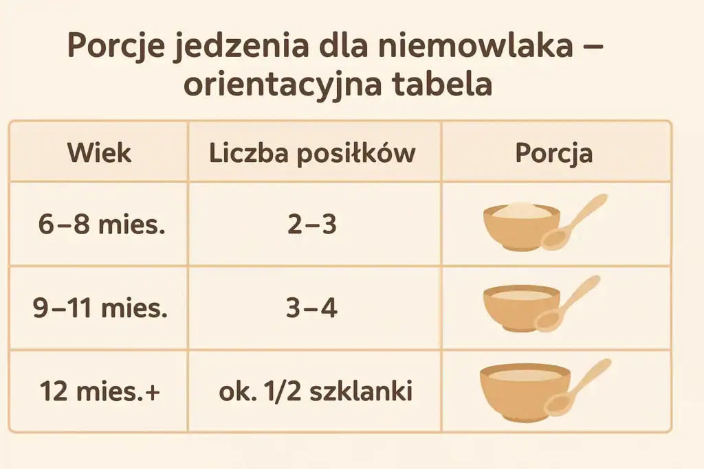 Tabela: orientacyjne porcje posiłków dla niemowląt według wieku
