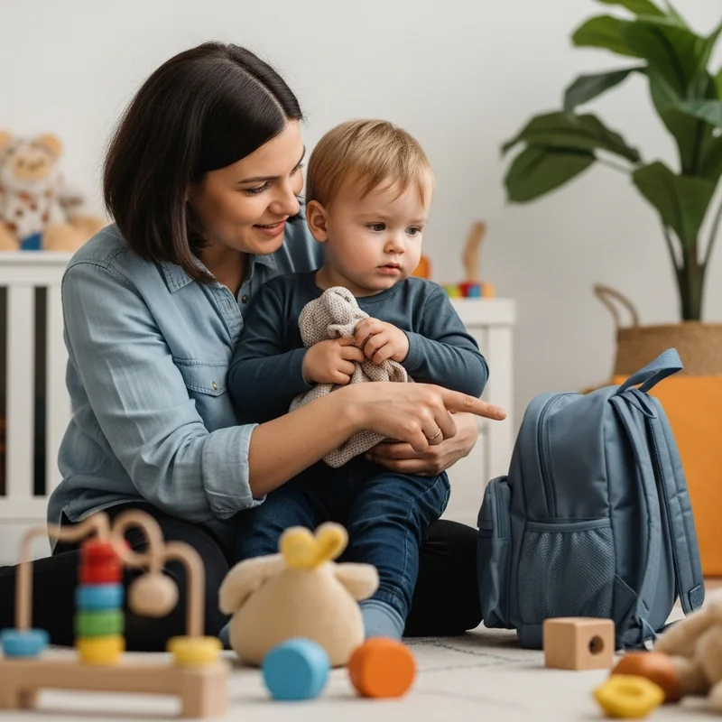 wychowawca w żłobku skupiający uwagę dziecka na zabawkach