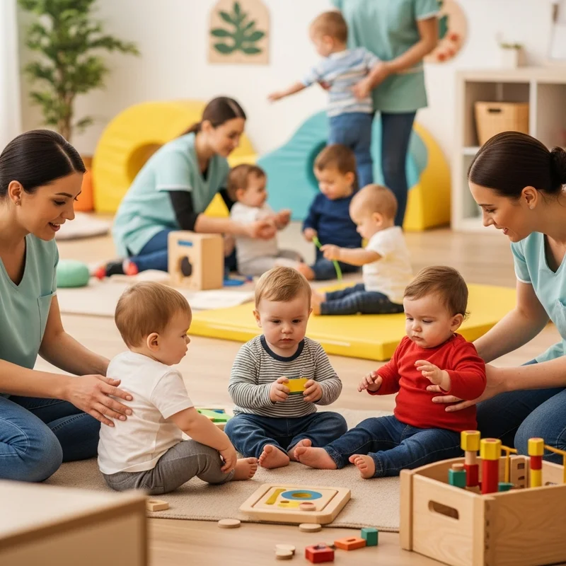 opiekunowie żłobka zajmujący się dziećmi