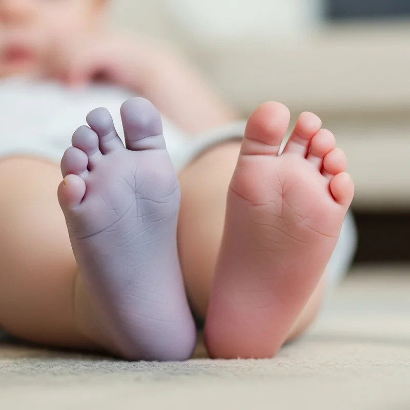 jedna sina nóżka a druga nóżka zdrowo różowa