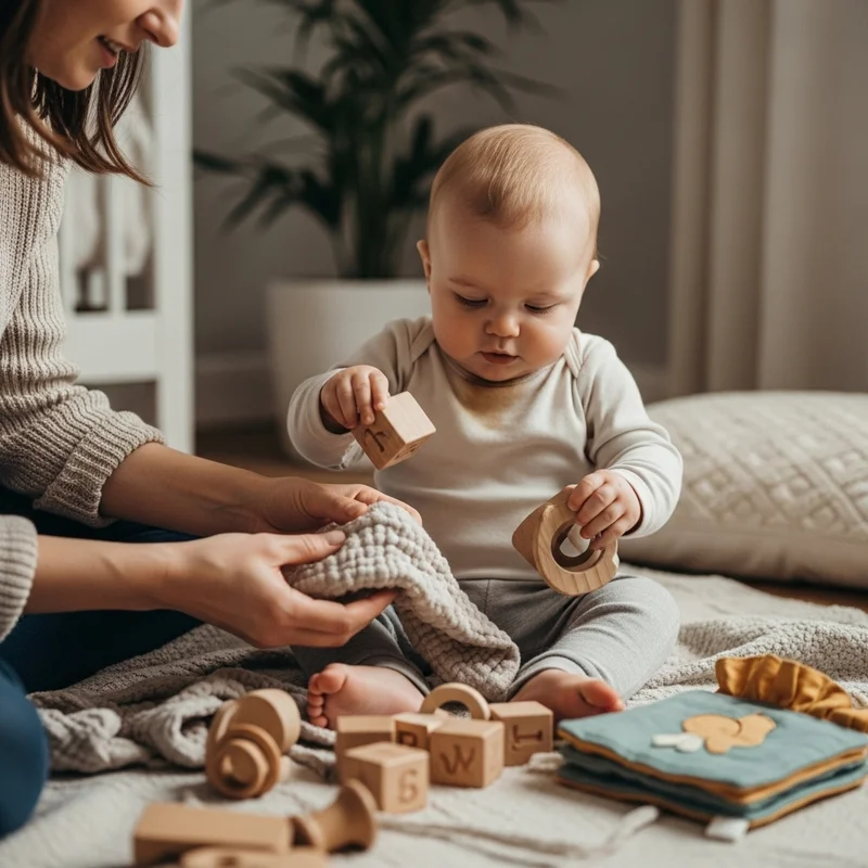 mama pomagająca dziecku doświadczać nowych rzeczy przy zabawie