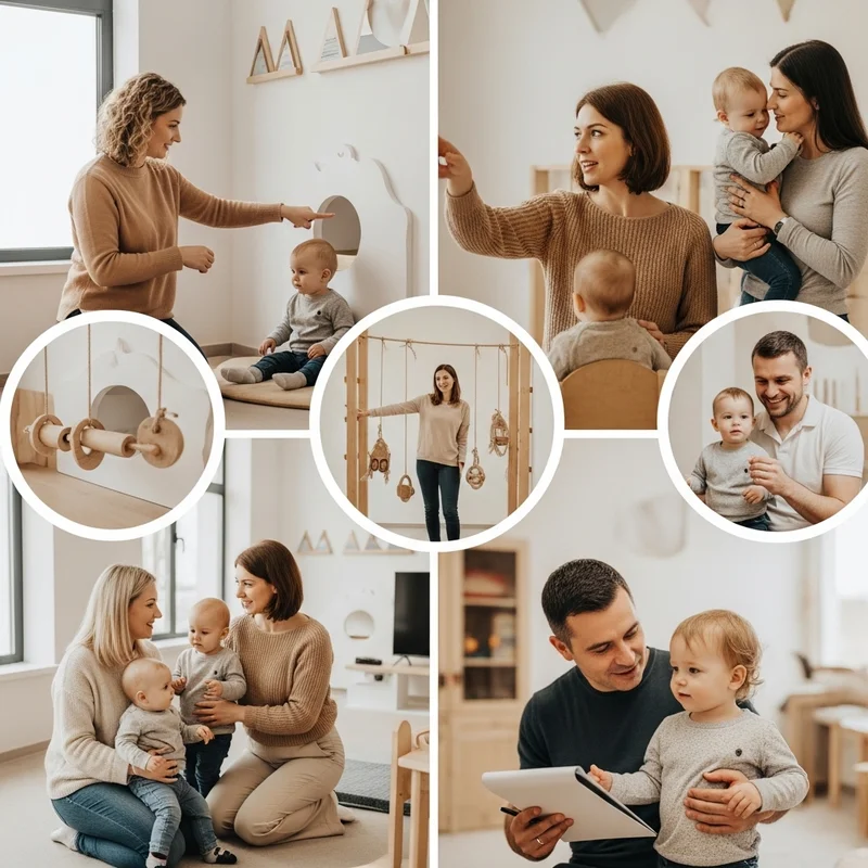 wychowawcy zajmujący się dziećmi w żłobku