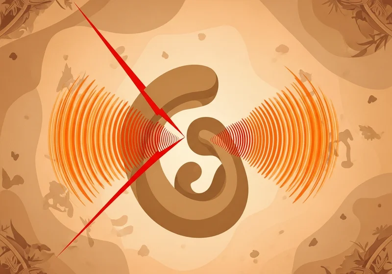 Abstrakcyjna grafika z symbolami fal i czerwonymi liniami, sugerująca niepokój.