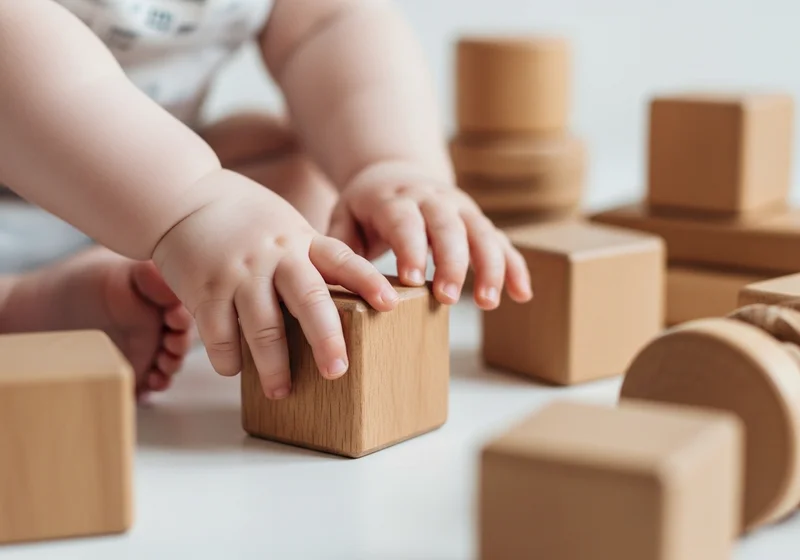 Dziecko bawi się drewnianymi klockami, które są bezpiecznymi zabawkami.
