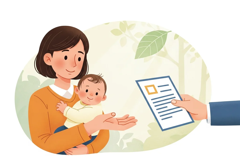 Mama z dzieckiem otrzymuje dokument o usługi opiekuńcze.