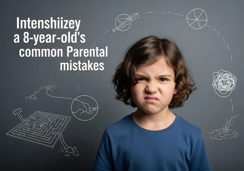 Zdenerwowany 8-latek, symbolizujący błędne wychowanie, na tle ilustracji z labiryntem i chaosem.